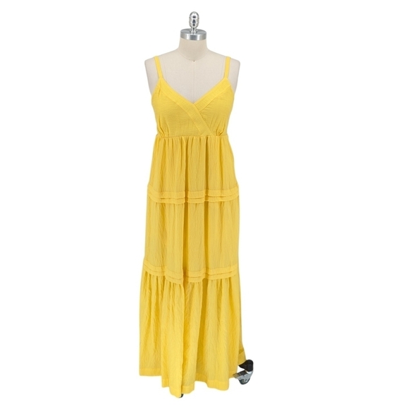 Simply Vera Wang Tiered Maxi Dress Yellow M cottagecore bohemian summer sundress - Picture 1 of 8